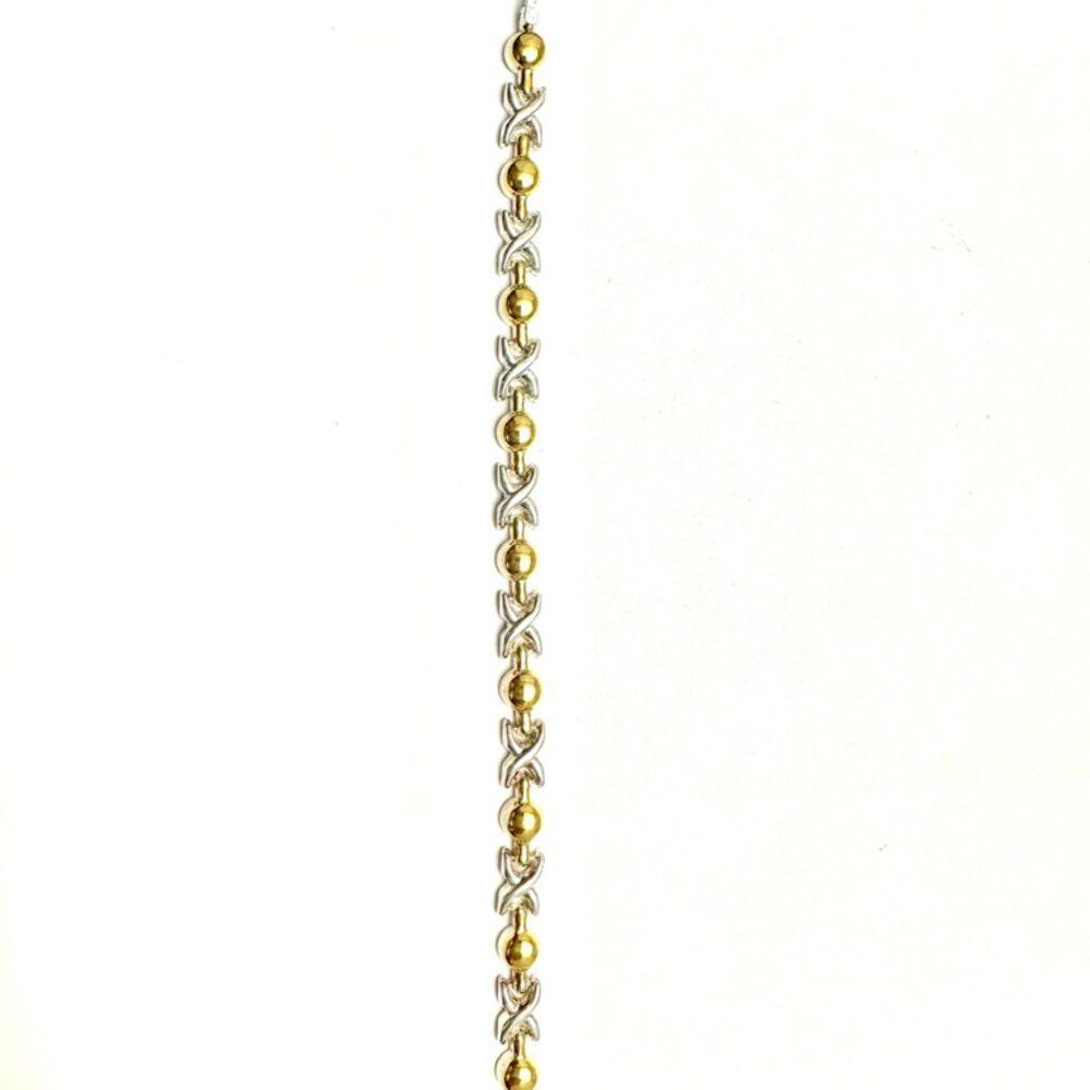 2 tone Italian X O 7 inch Bracelet Sterling Silver Stamped 925